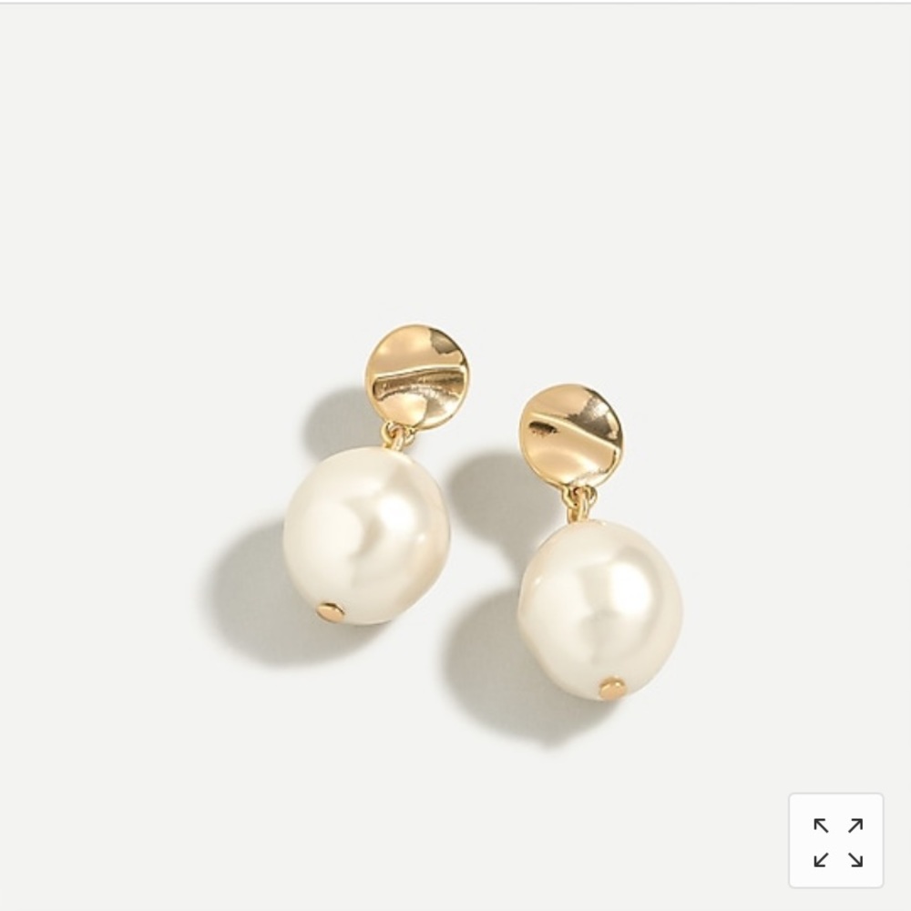 J. Crew Hammered disc pearl drop earrings